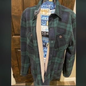 Mens heavy plaid button up shirt/jacket, Sherpa lining, XL